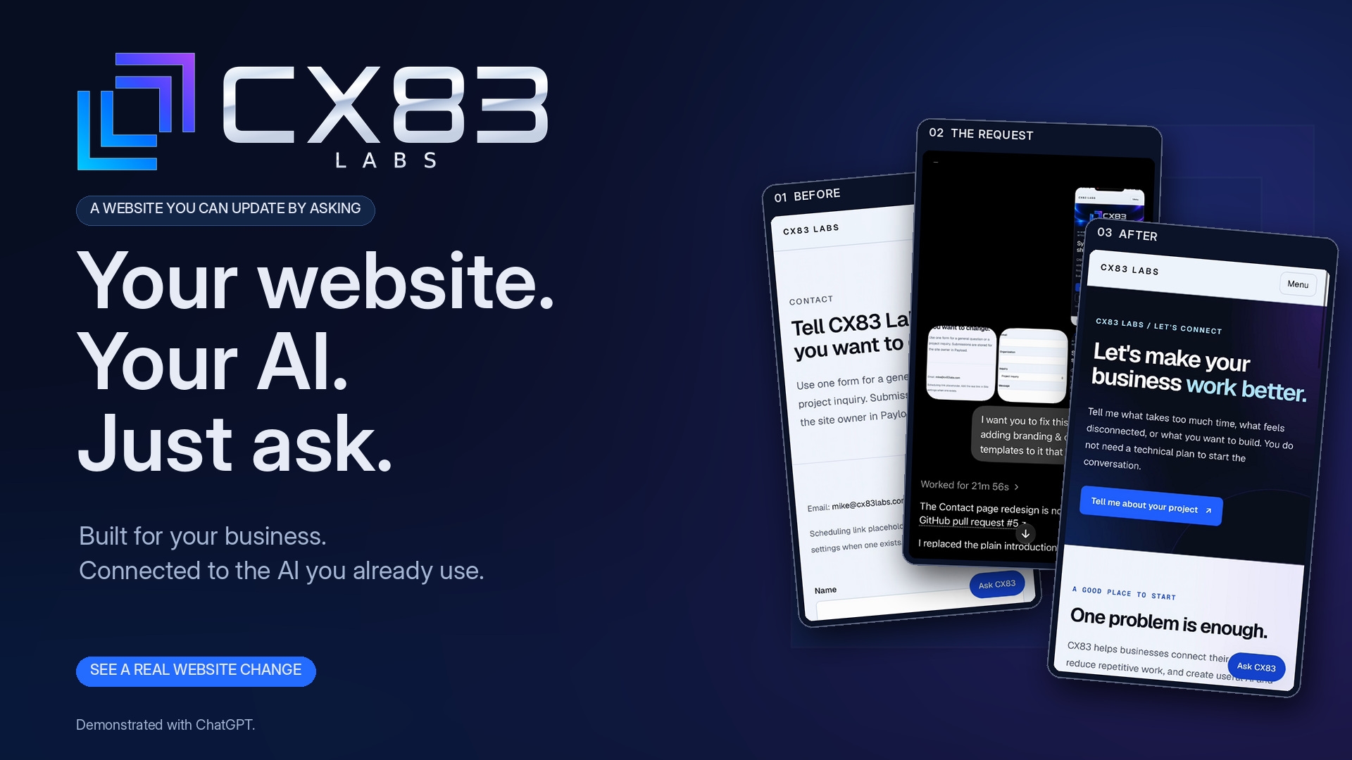 Poster from a recorded CX83 website change demonstration